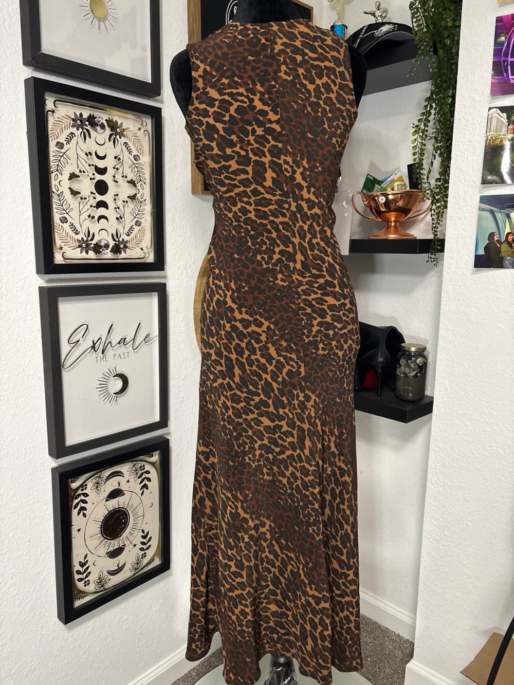 Rare 90s Vintage Betsey Johnson Leopard Print Slip Dress Maxi Bias Cut Size 6 - Picture 2 of 5
